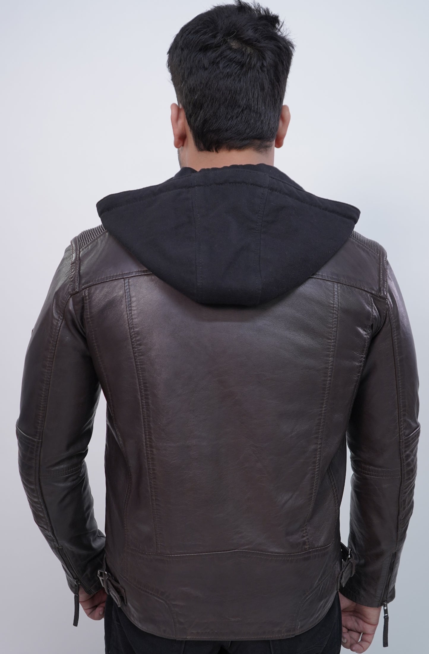 100% Heavy Washed Detachable Hood Jacket - Brown | MX20