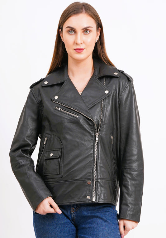 100% Leather Oversized Biker Jacket | WX015