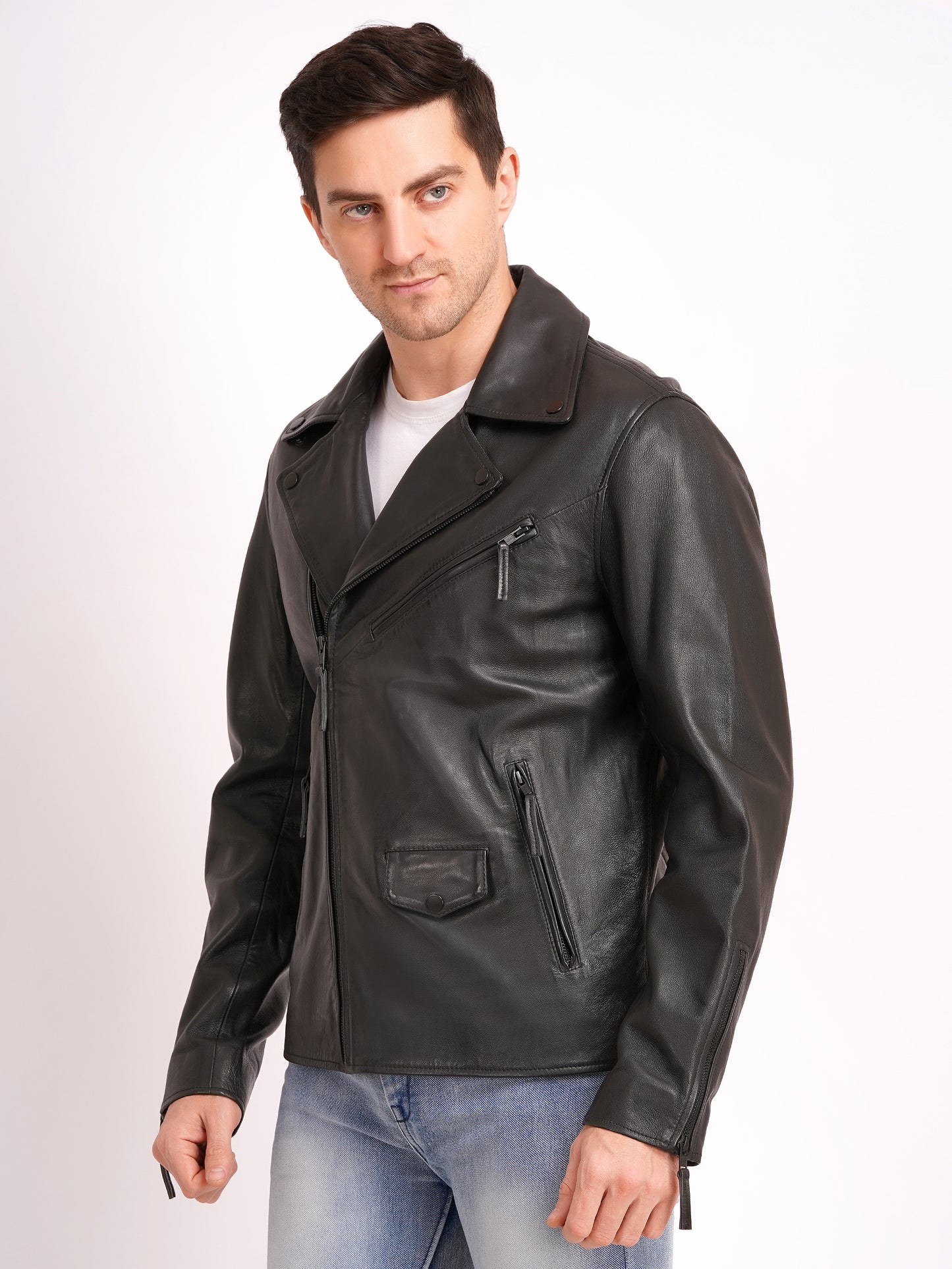 100% LEATHER MOTORCYCLE FLAP PACKET BIKER MX 52 (SILVER ZIPPER)