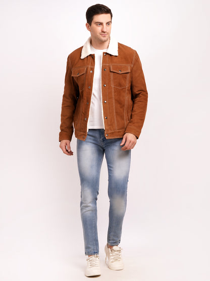 Goat Suede Trucker Jacket COGNAC Color | MX 12