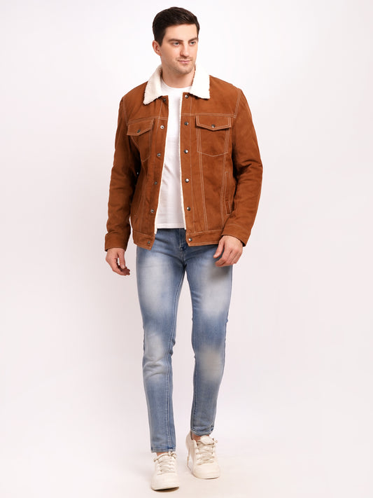 Goat Suede Trucker Jacket COGNAC Color | MX 12