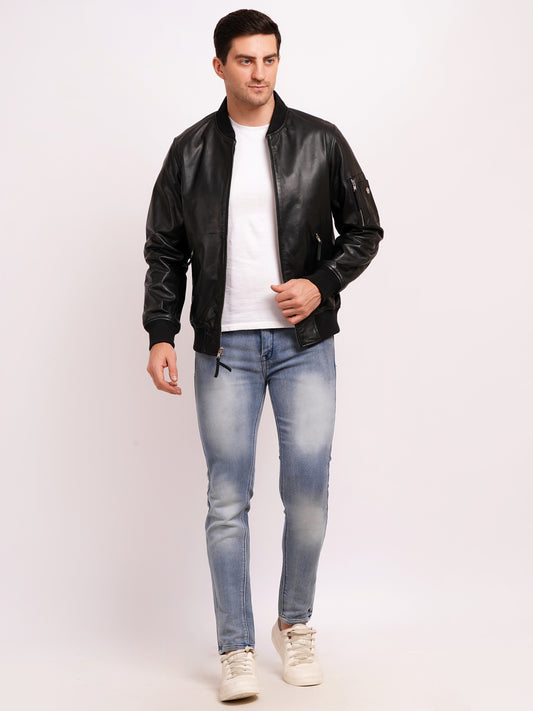 100 % WASHED LEATEHR WITH RIB COLLAR BOMBOR MX 59