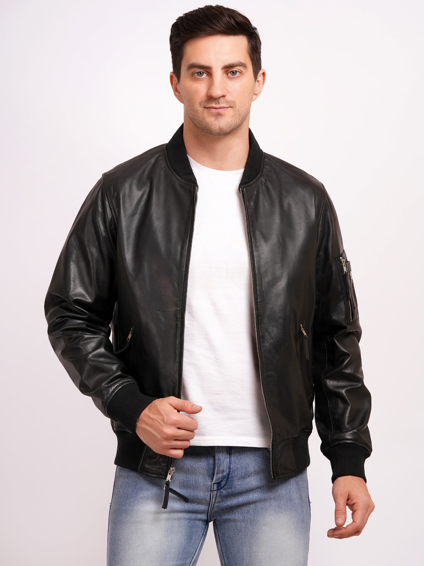 100 % WASHED LEATEHR WITH RIB COLLAR BOMBOR MX 59