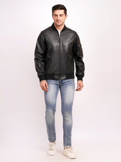 100 % WASHED LEATEHR WITH RIB COLLAR BOMBOR MX 59