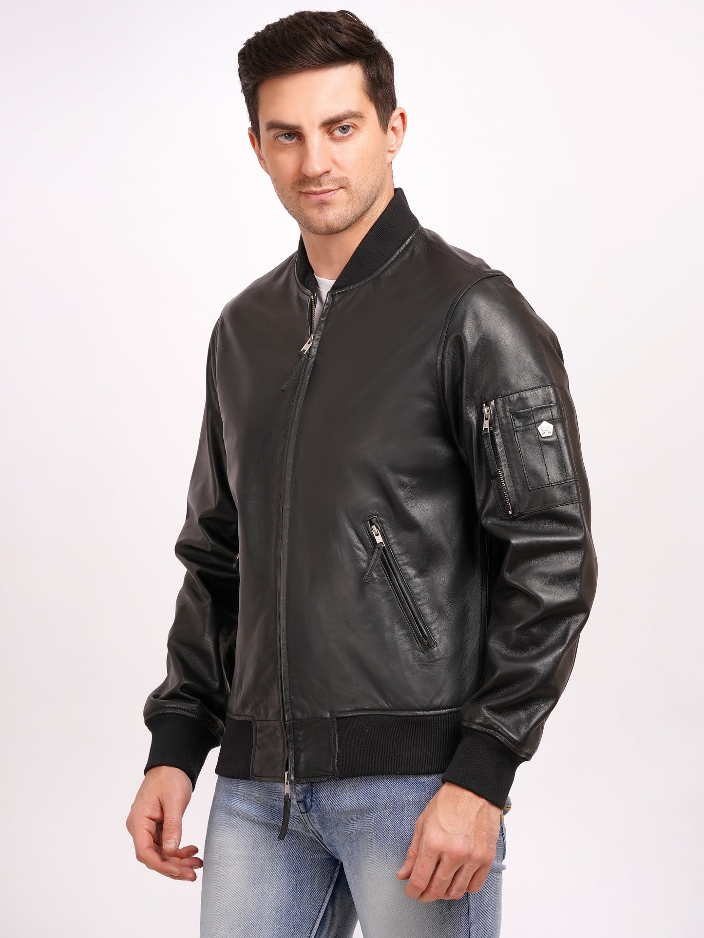 100 % WASHED LEATEHR WITH RIB COLLAR BOMBOR MX 59