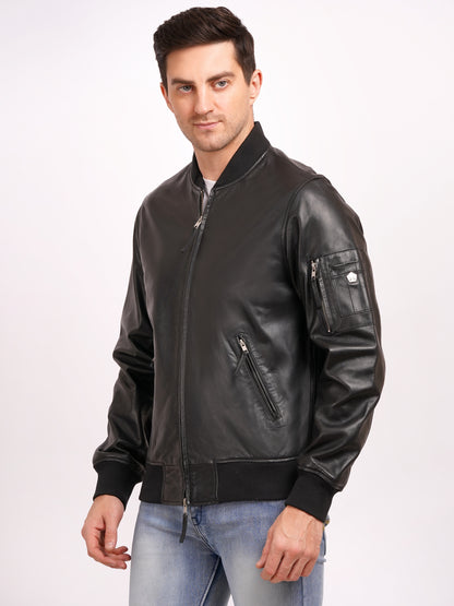 100 % WASHED LEATEHR WITH RIB COLLAR BOMBOR MX 59