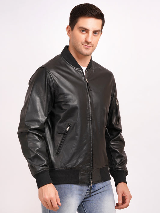 100 % WASHED LEATEHR WITH RIB COLLAR BOMBOR MX 59