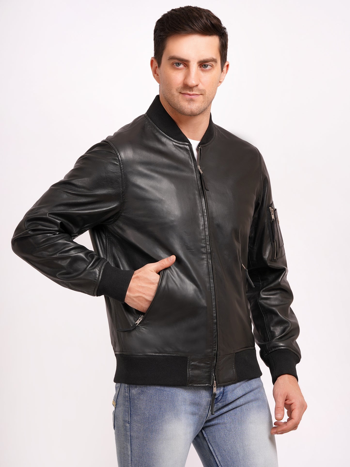 100 % WASHED LEATEHR WITH RIB COLLAR BOMBOR MX 59