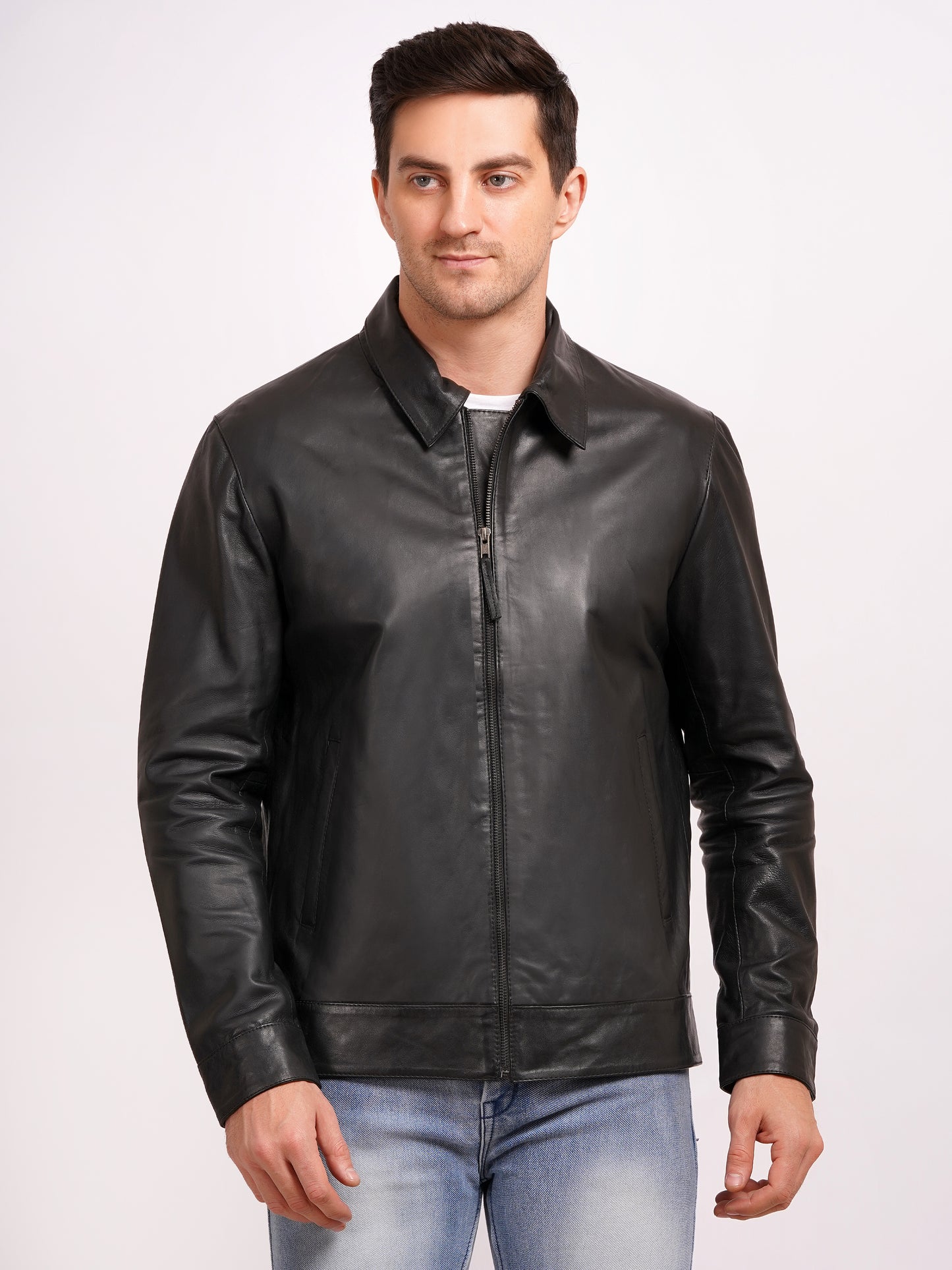 100% LEATHER HARRINGTON COLLAR JACKET MX 58