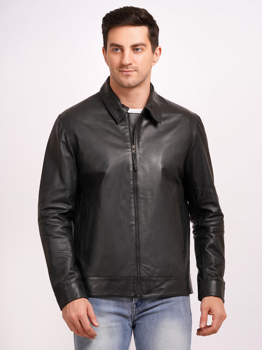 100% LEATHER HARRINGTON COLLAR JACKET MX 58