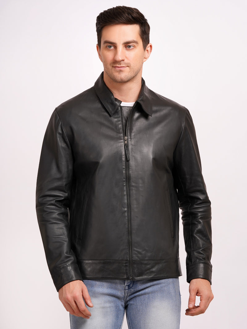 100% LEATHER HARRINGTON COLLAR JACKET MX 58