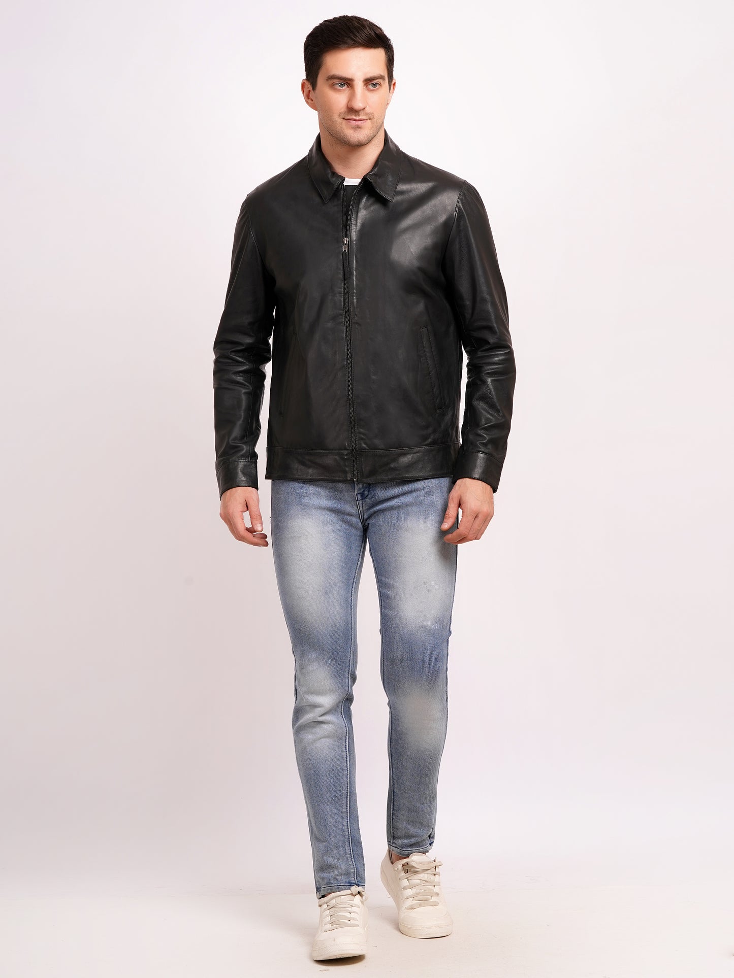 100% LEATHER HARRINGTON COLLAR JACKET MX 58
