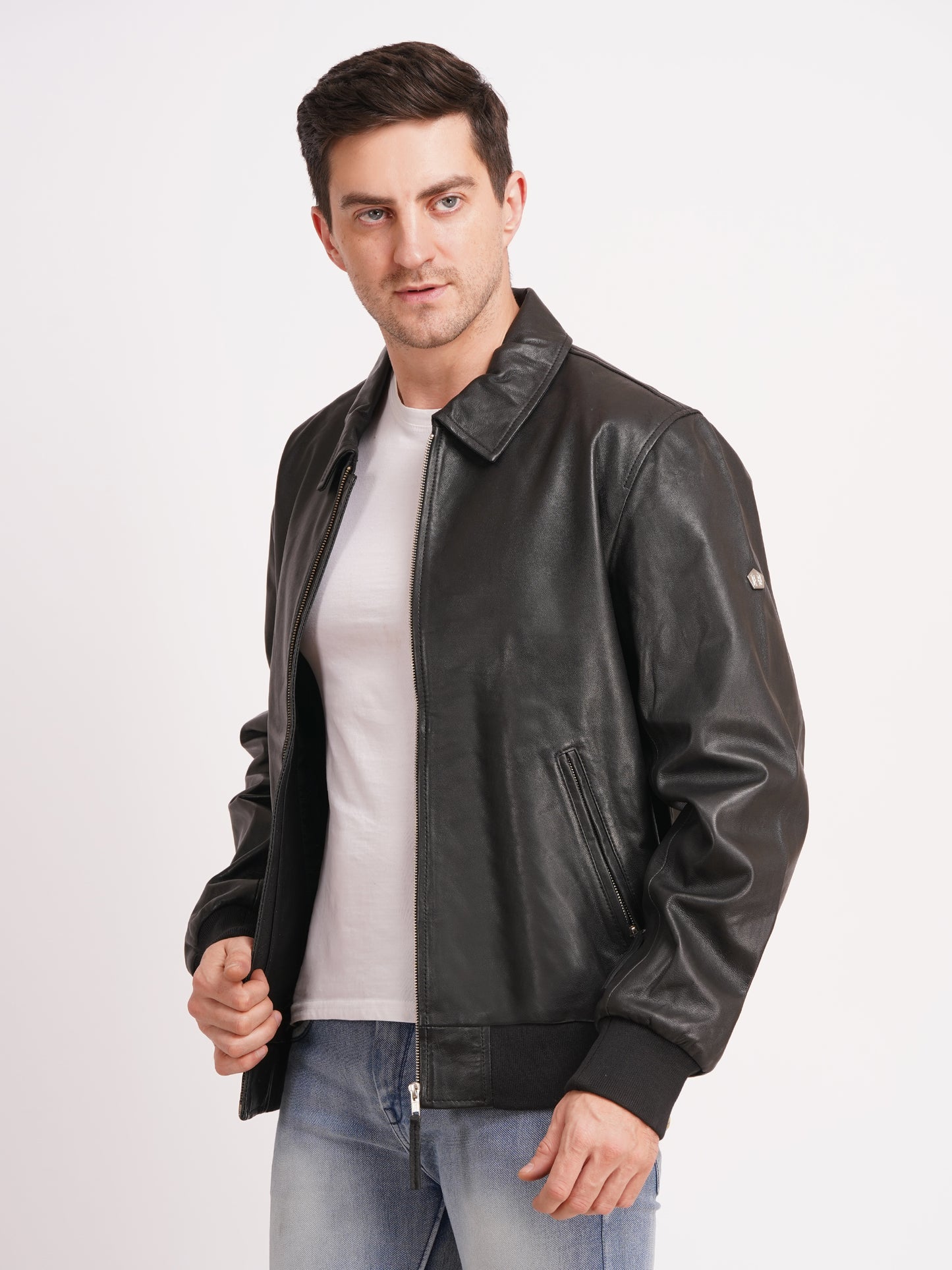 100% WASHED LEATHER COLLAR BOMBOR JACKET  MX 55