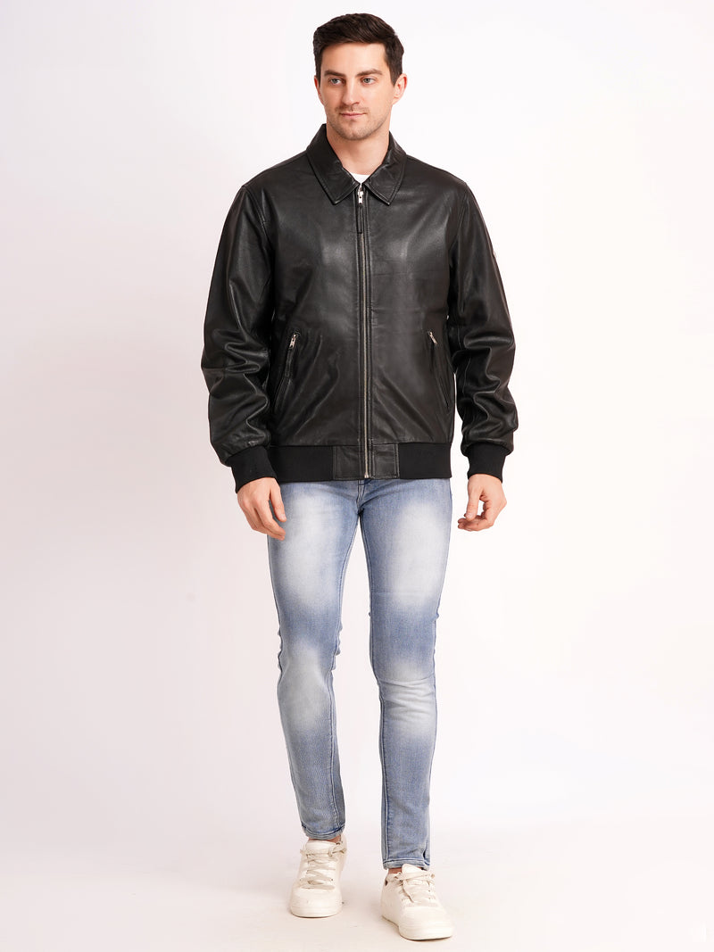 100% WASHED LEATHER COLLAR BOMBOR JACKET  MX 55