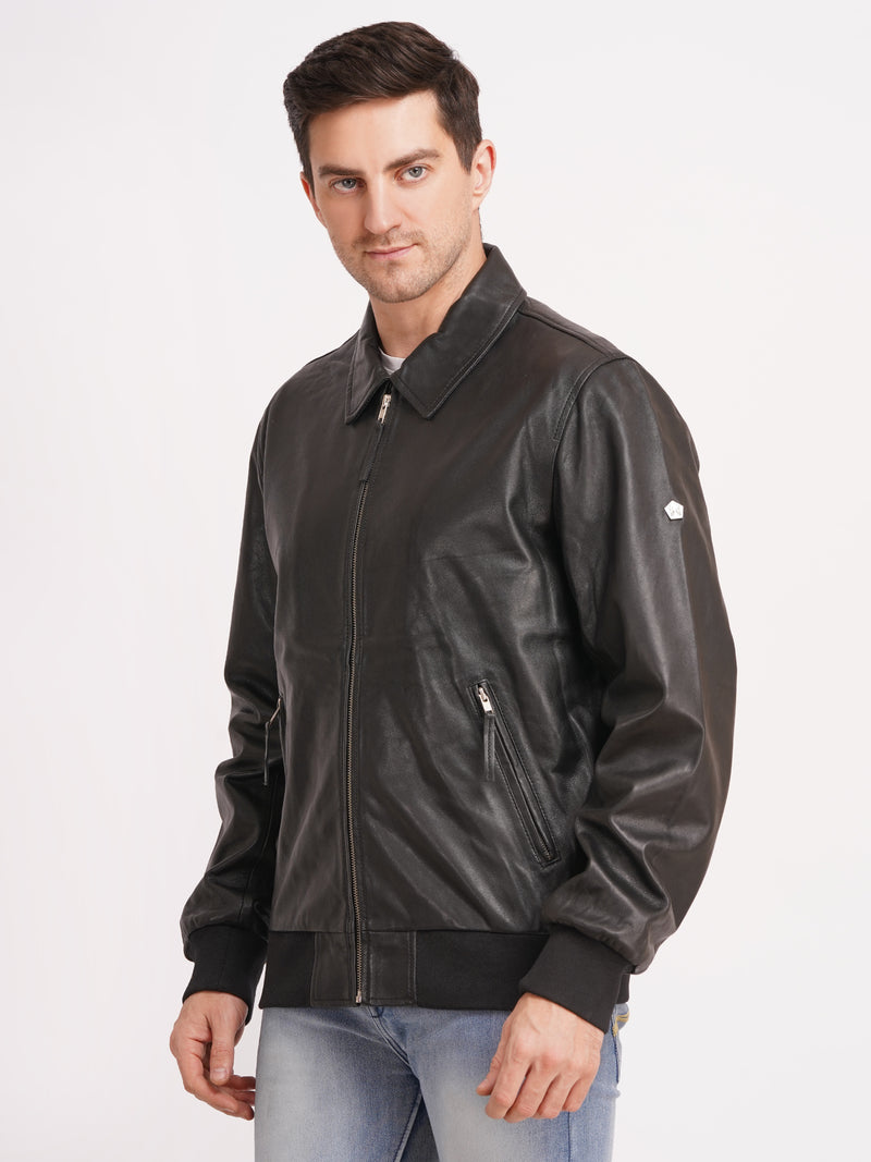 100% WASHED LEATHER COLLAR BOMBOR JACKET  MX 55