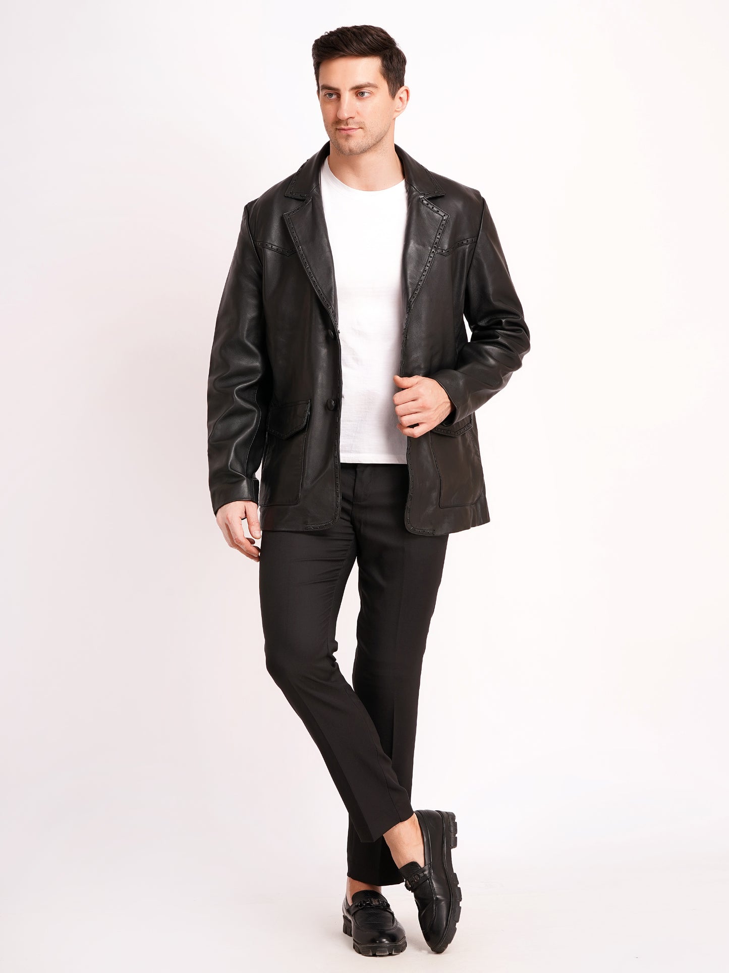 100% Leather Mens Weaving Blazer | MX 3