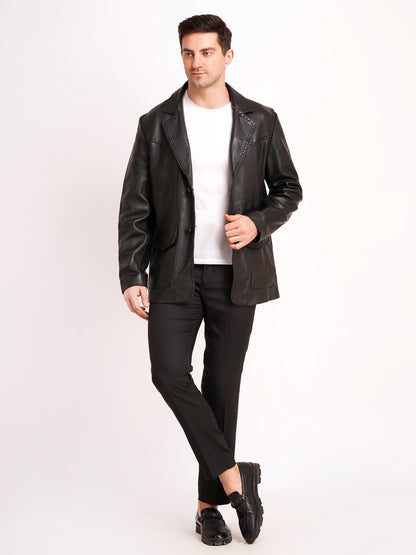 100% Leather Mens Weaving Blazer | MX 3