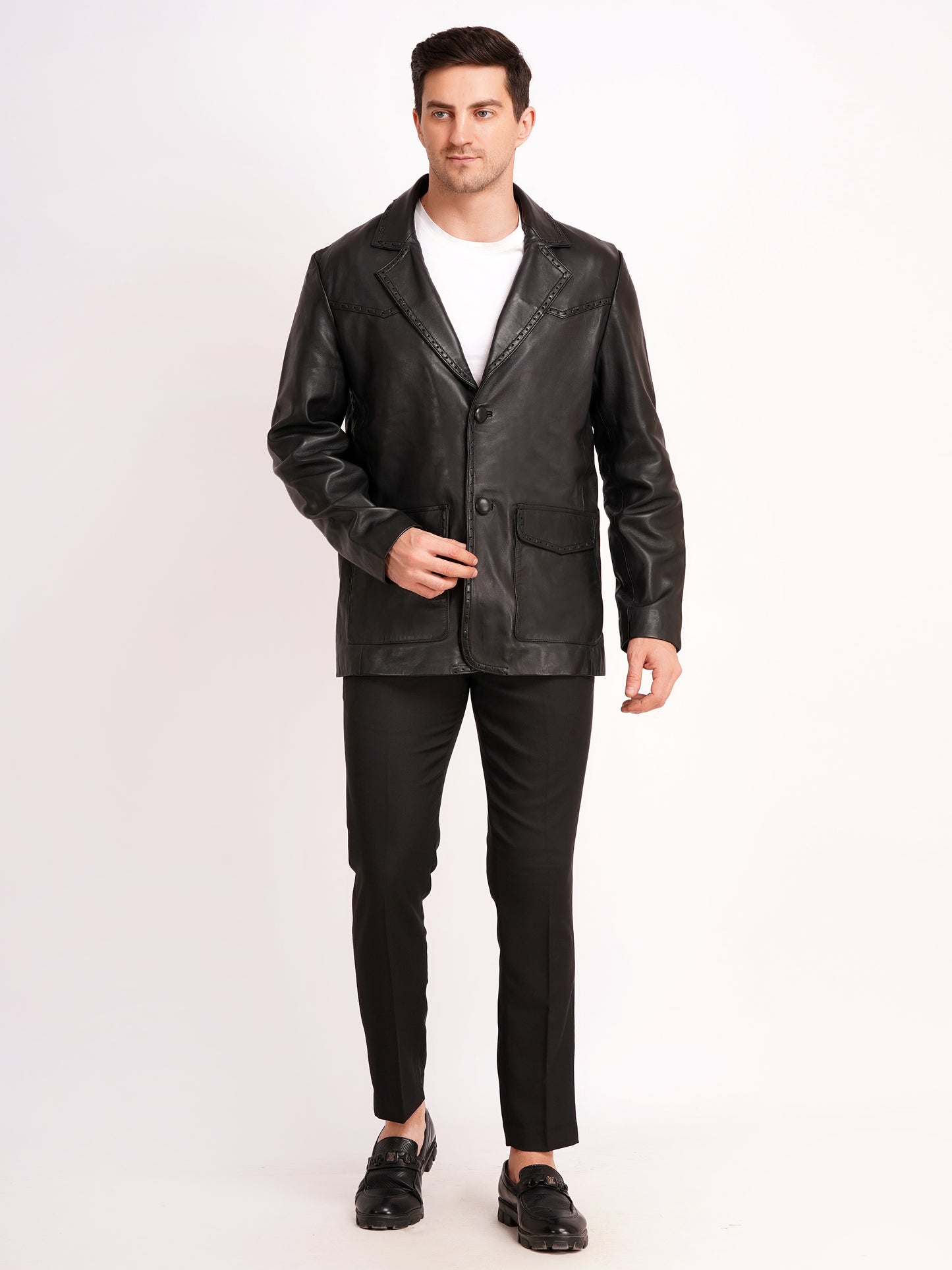 100% Leather Mens Weaving Blazer | MX 3