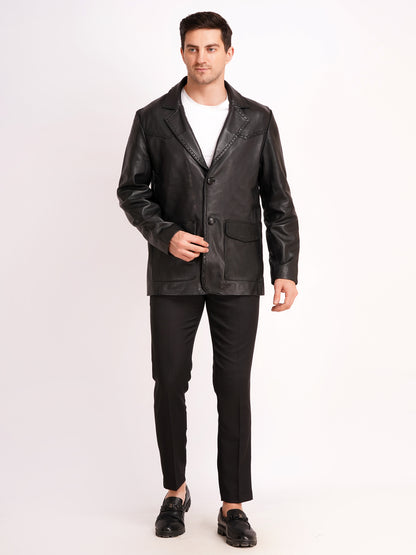 100% Leather Mens Weaving Blazer | MX 3