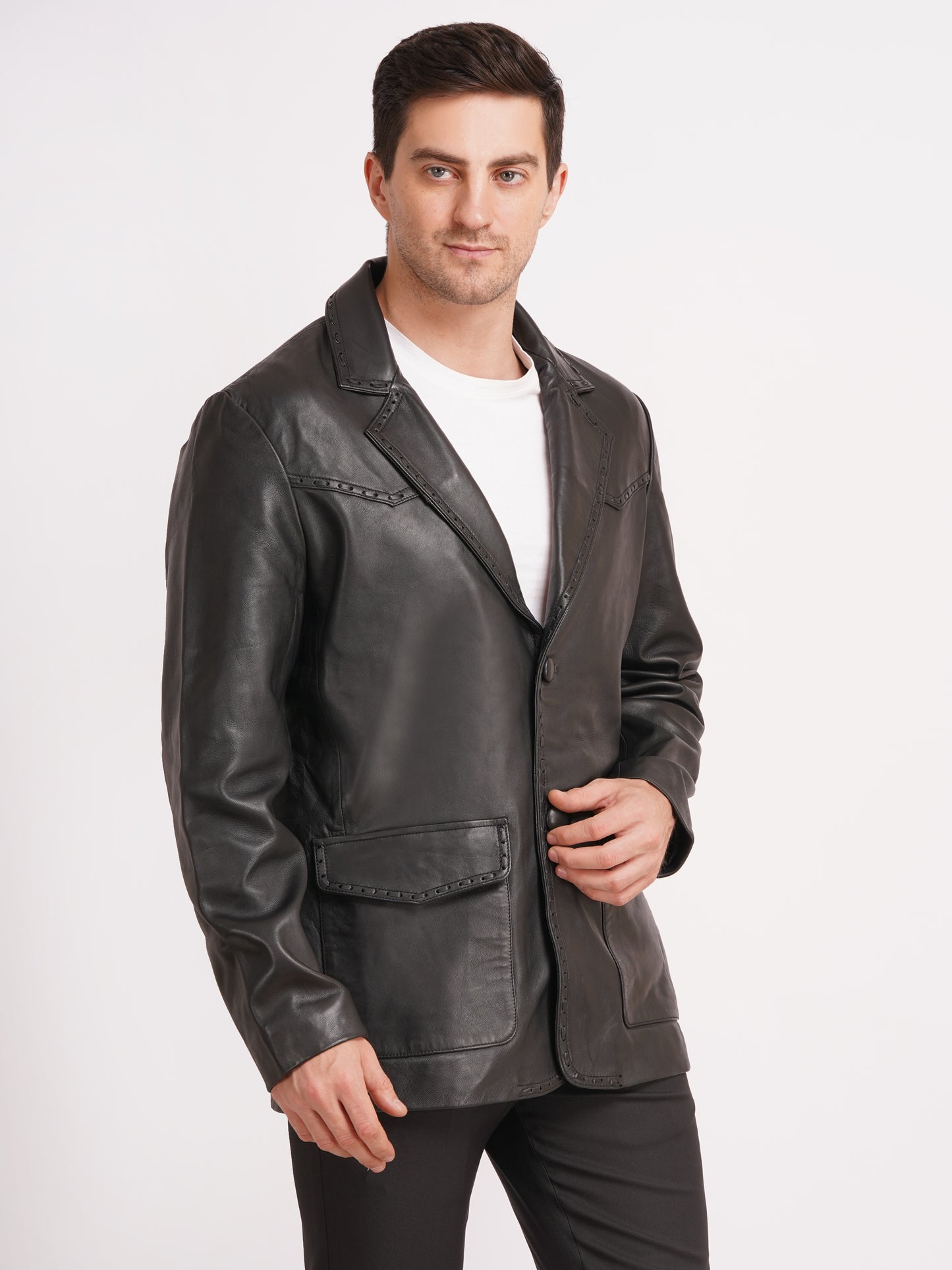 100% Leather Mens Weaving Blazer | MX 3