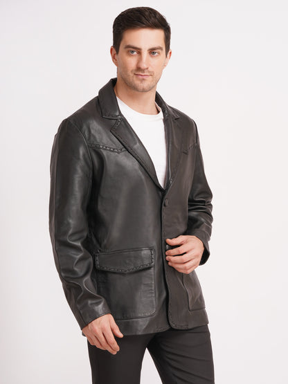 100% Leather Mens Weaving Blazer | MX 3