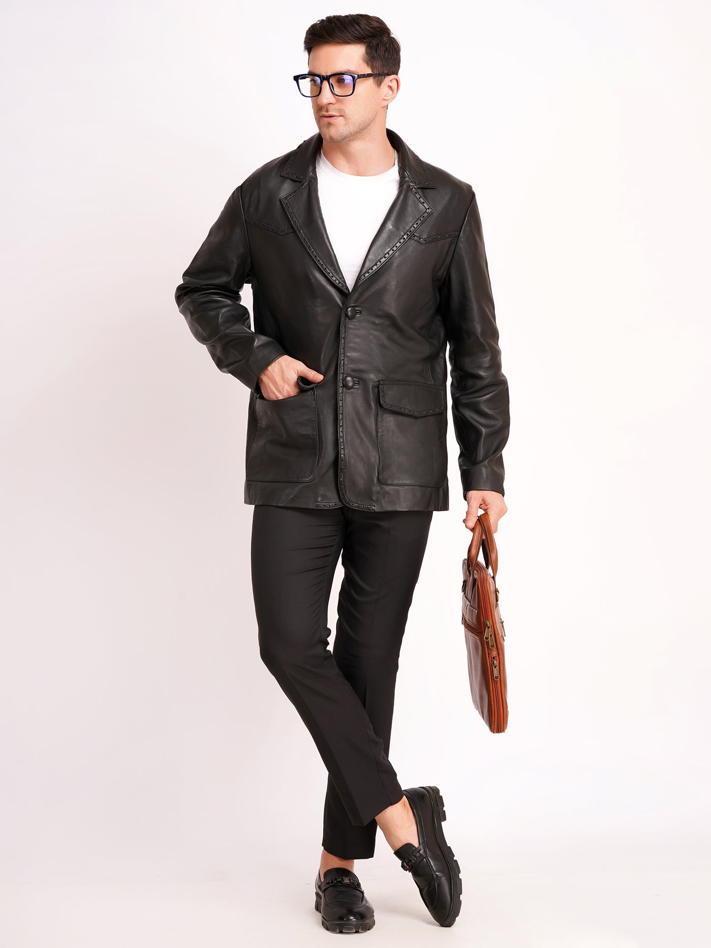 100% Leather Mens Weaving Blazer | MX 3