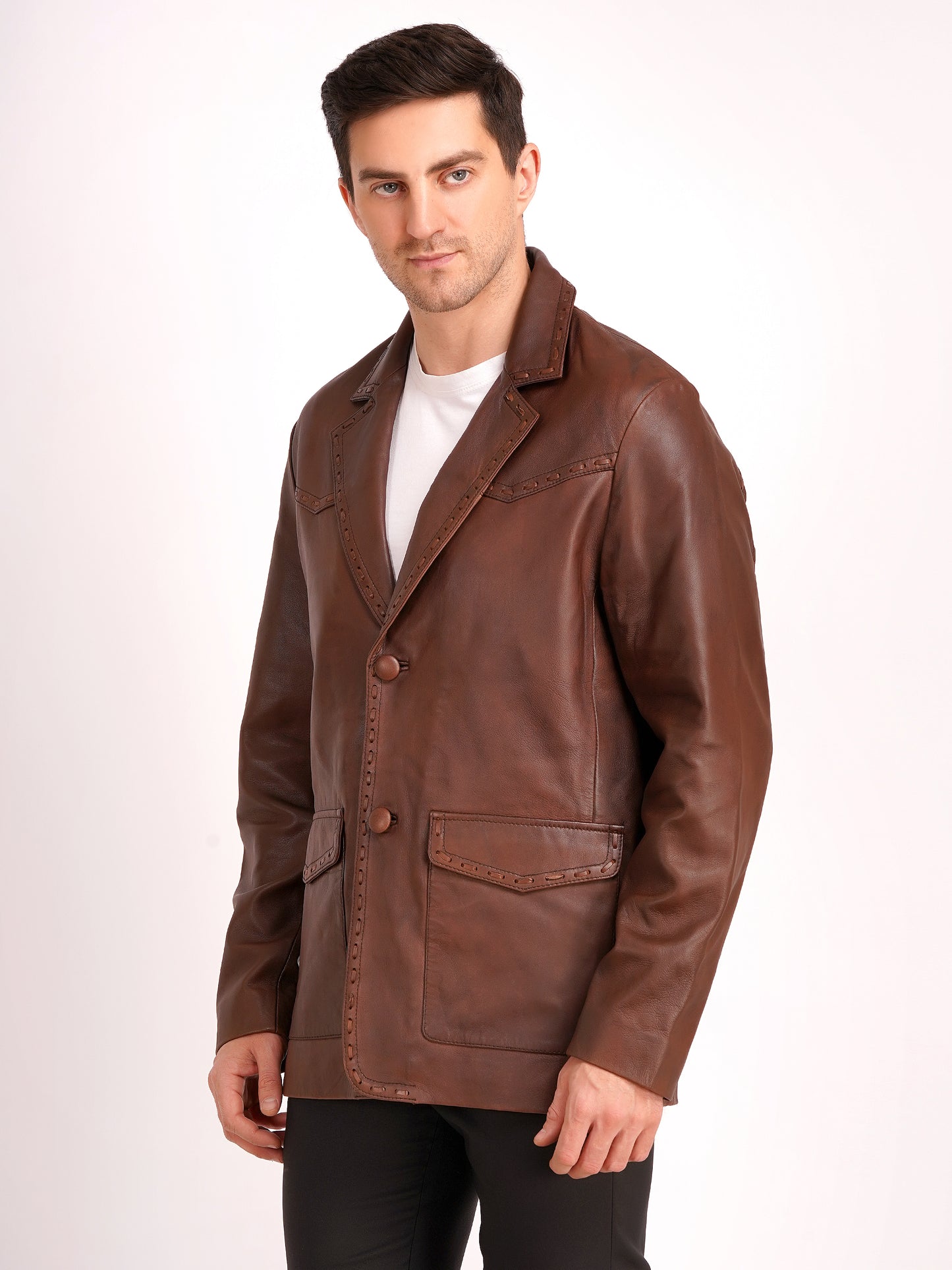 100% Leather Mens Weaving Blazer | MX 3