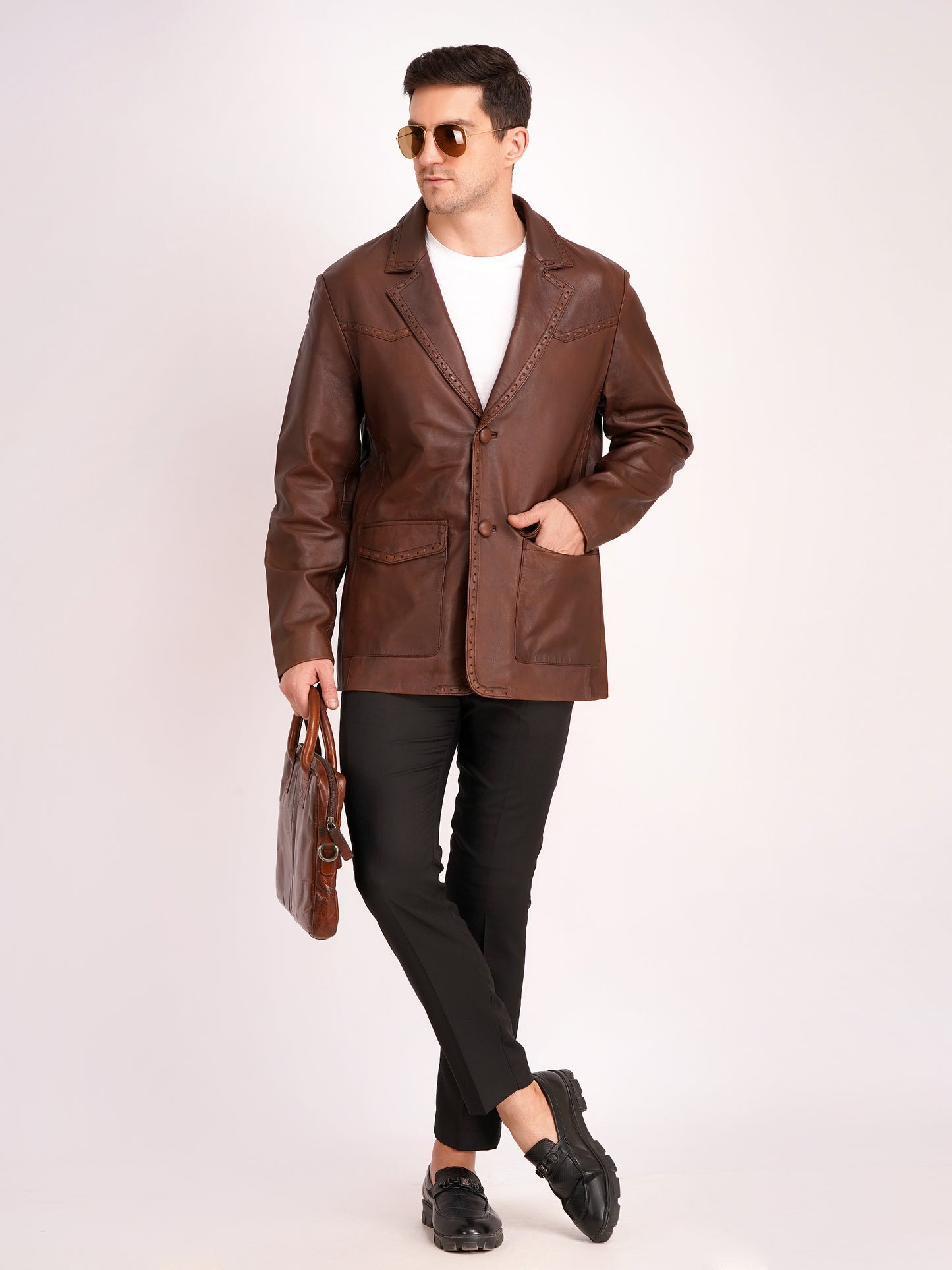 100% Leather Mens Weaving Blazer | MX 3