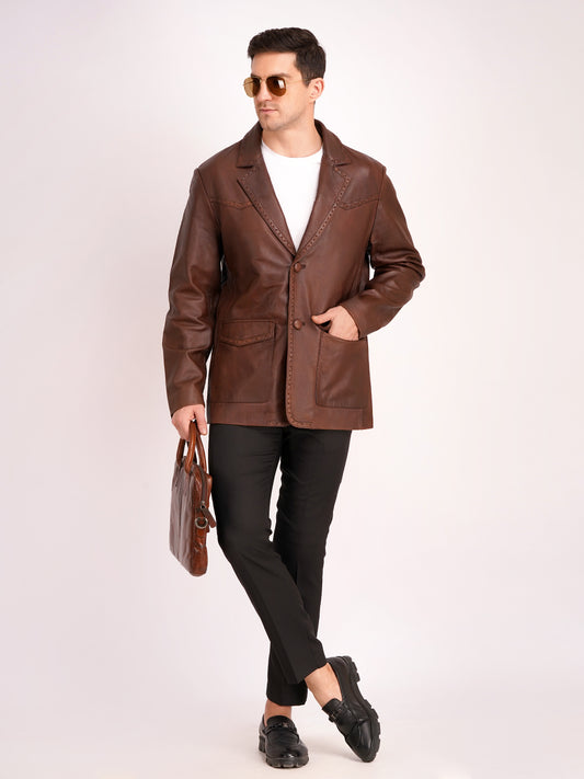 100% Leather Mens Weaving Blazer | MX 3