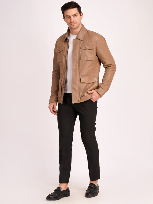 Men’s Tan Leather Field Jacket | MX 128