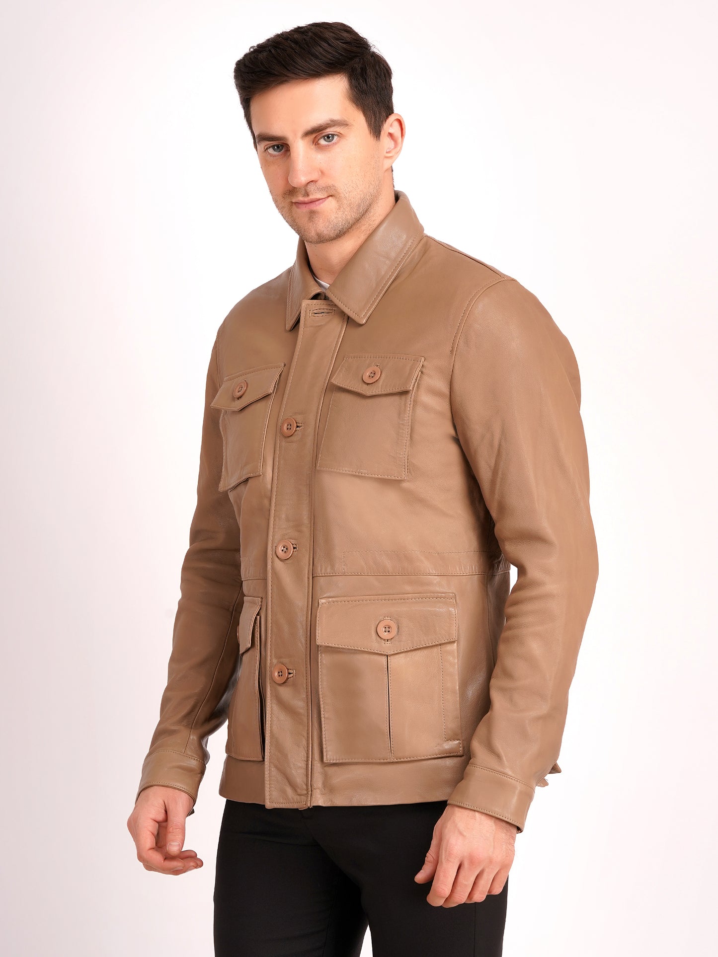 Men’s Tan Leather Field Jacket | MX 128
