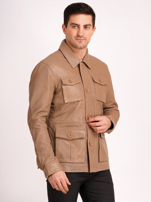Men’s Tan Leather Field Jacket | MX 128