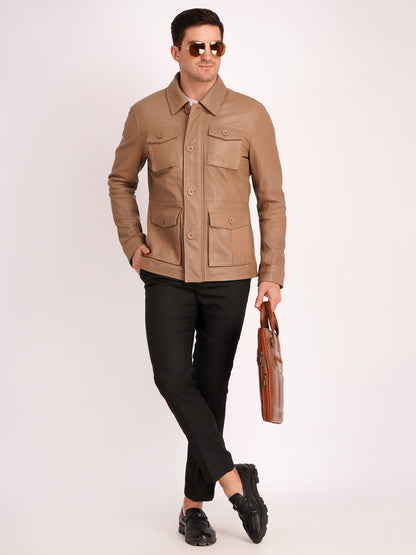Men’s Tan Leather Field Jacket | MX 128