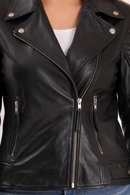 100% Leather Sleeve Padded Biker Jacket | WX34