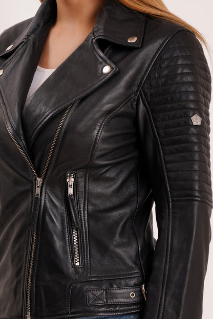 100% Leather Sleeve Padded Biker Jacket | WX34