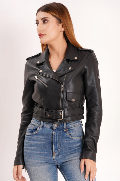 100% LEATHER CROP BIKER ALEX JACKET | WX 21
