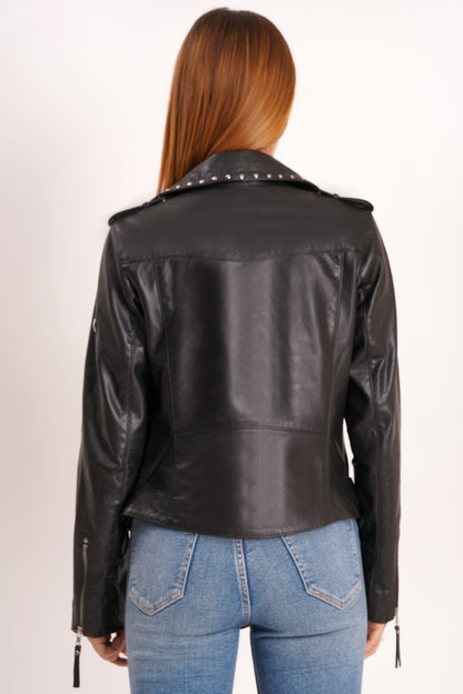 100% Leather Stud Biker Jacket | WX29