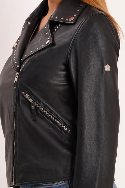100% Real Lamp Leather Studs Collars Women Jacket | WX31