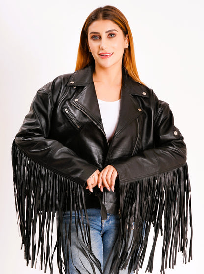 100% LEATHER OVERSIZED FINGES BIKER | WX 014
