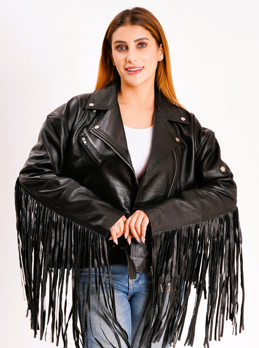 100% LEATHER OVERSIZED FINGES BIKER | WX 014