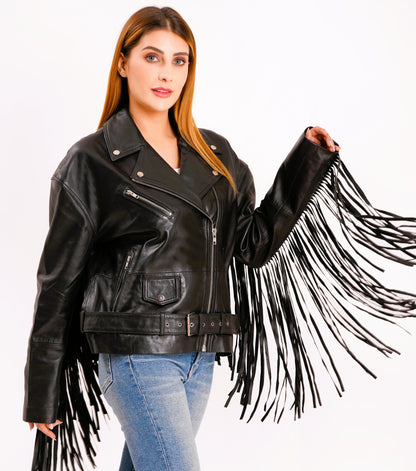 100% LEATHER OVERSIZED FINGES BIKER | WX 014