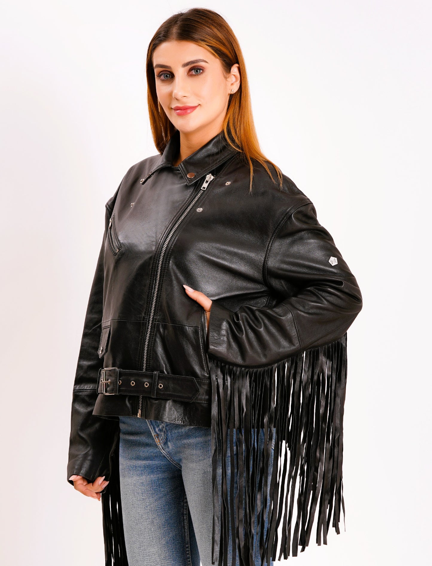 100% LEATHER OVERSIZED FINGES BIKER | WX 014