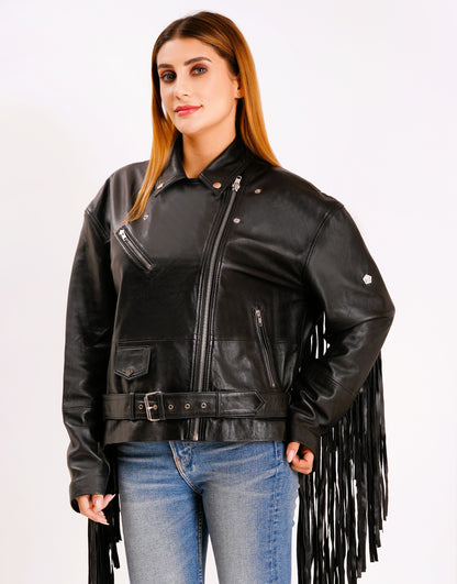 100% LEATHER OVERSIZED FINGES BIKER | WX 014