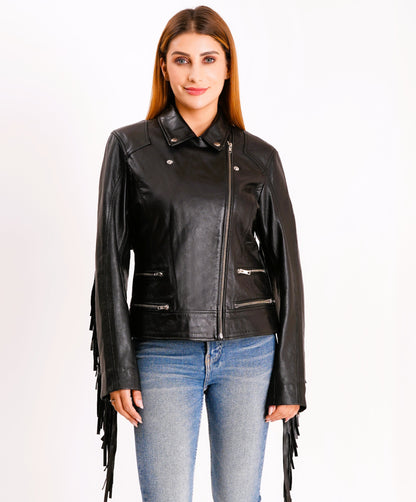 100% Leather Fringes Biker Jacket | WX32