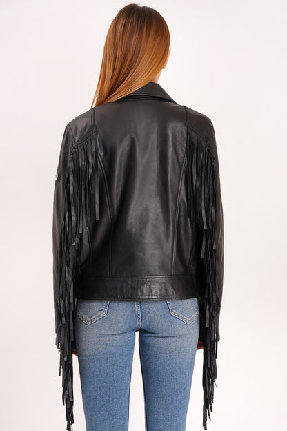 100% Leather Fringes Biker Jacket | WX32