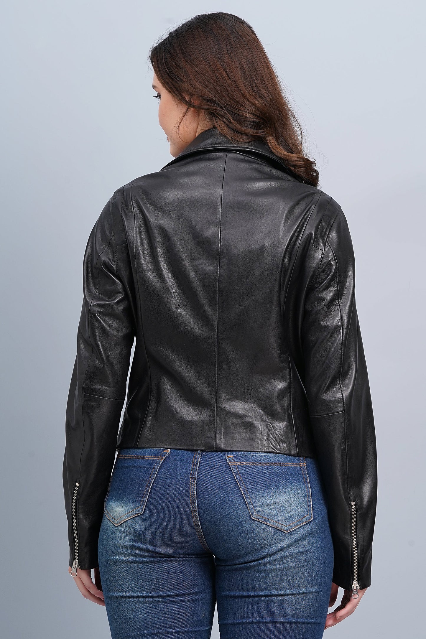 100% Washed Leather Biker Jacket: Black | WX71