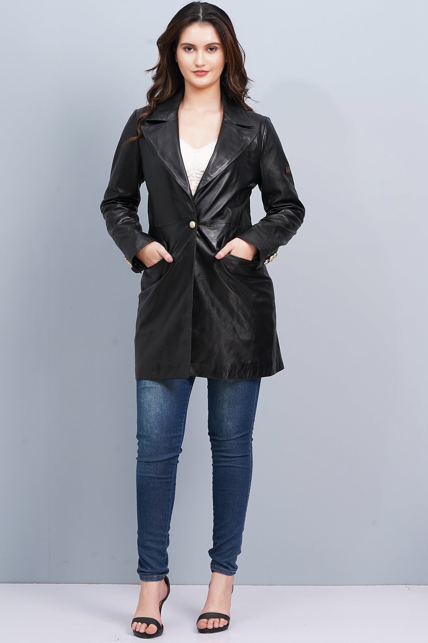 100% Leather Women Emma Coat - Black | WX99