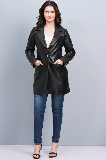 100% Leather Women Emma Coat - Black | WX99
