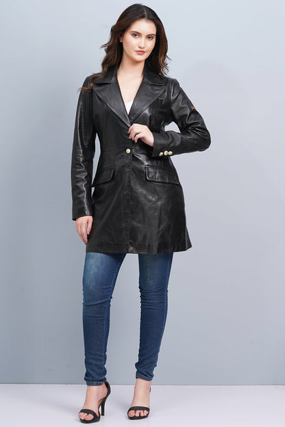 100% Leather Women Emma Coat - Black | WX99