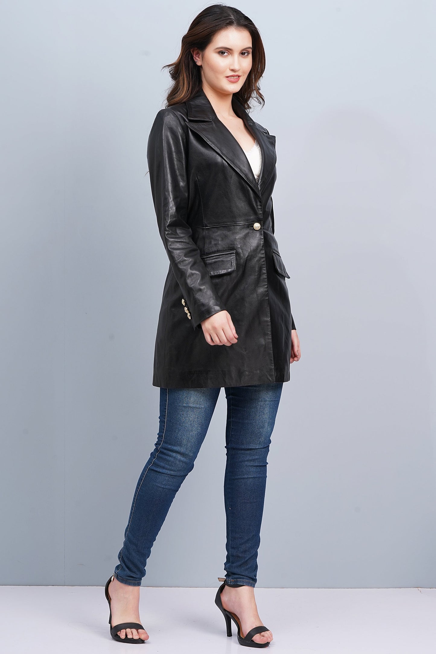 100% Leather Women Emma Coat - Black | WX99